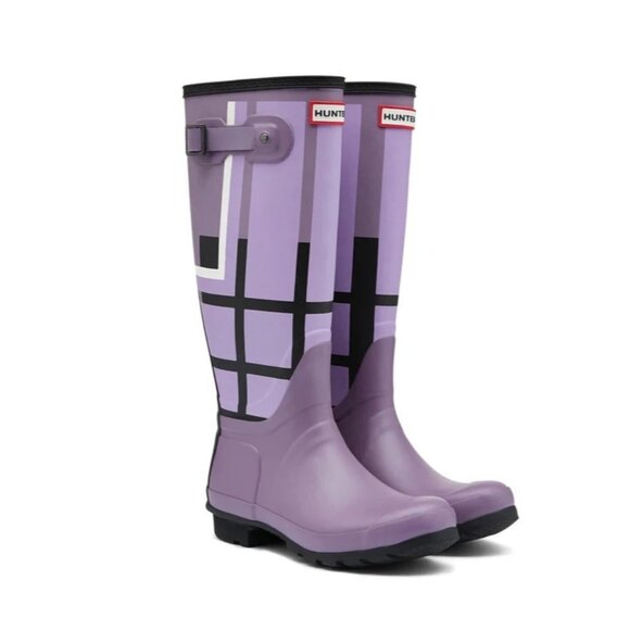 Hunter Original Knee High Purple Plaid Tall Rain Boots WFT1000RTR Size 7 | 38 - Picture 1 of 9